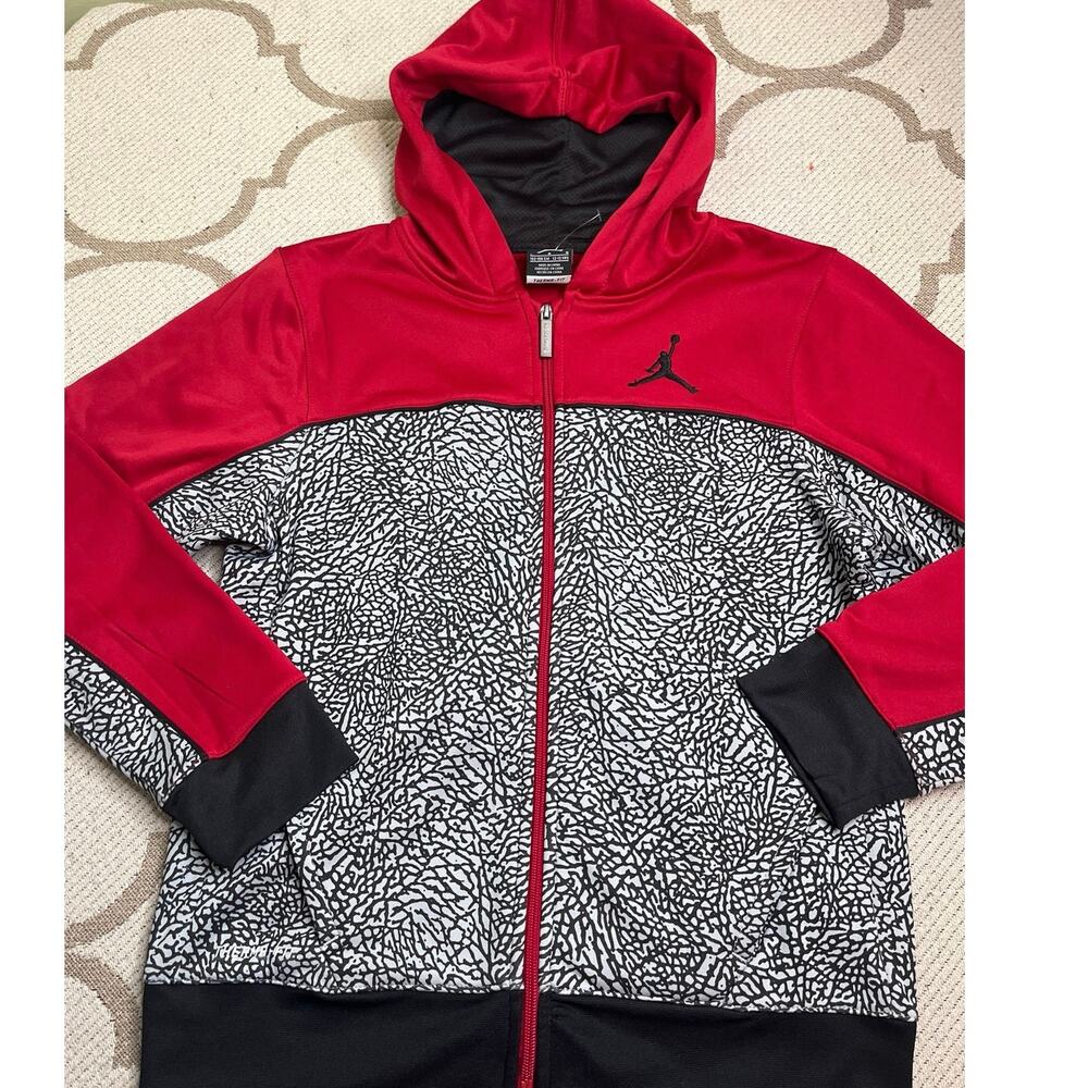 Air Jordan Therma-FIT Youth Boys Full Zip Hoodie Jacket Gym Red Black L 12/13